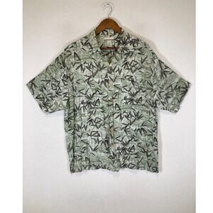Tropical Bamboo Print Breakwater Mens Medium Green Rayon Short Sleeve Camp Shirt